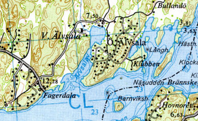 Kartan från 1961 visar sträckningen av vägen från Fagerdala till Bullandö innan Bullandövägen byggdes 1968.